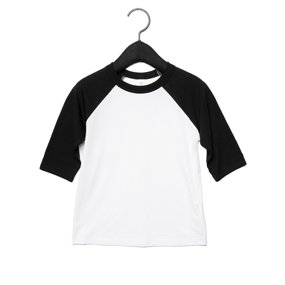 Bella + Canvas 3200T Toddler black 3/4-Sleeve Baseball T-Shirt, Toddler blank …